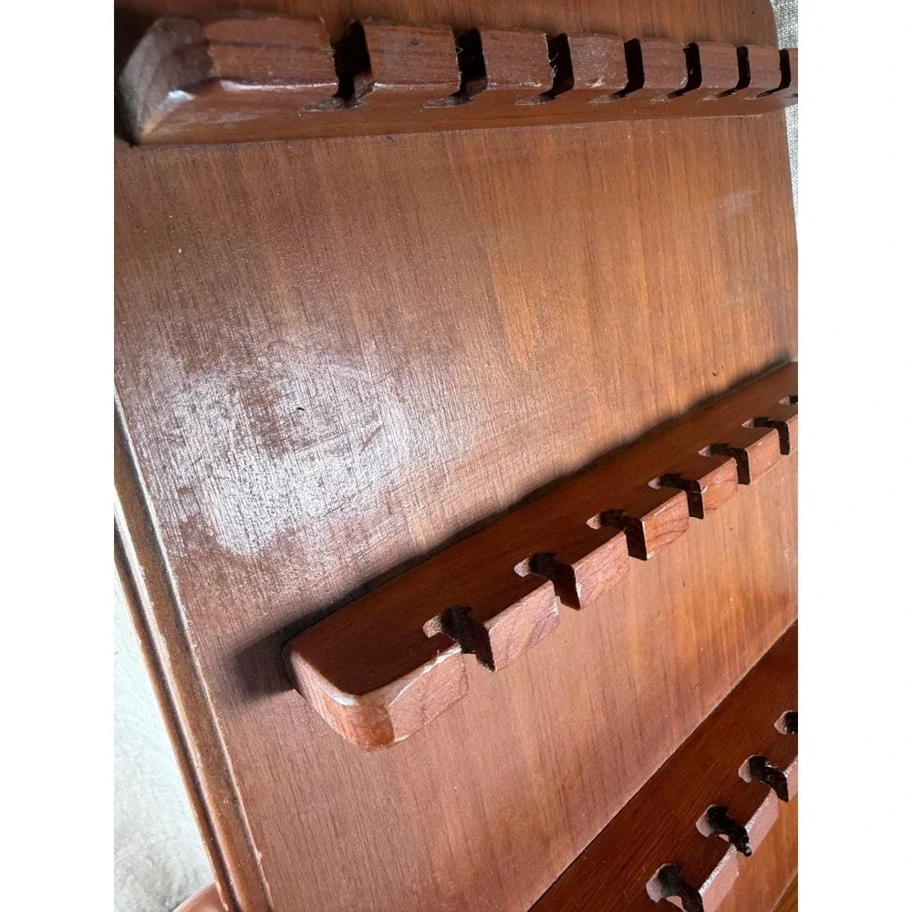 Vintage Wood Souvenir Spoon Display Rack, 24 Slot Wall Organizer